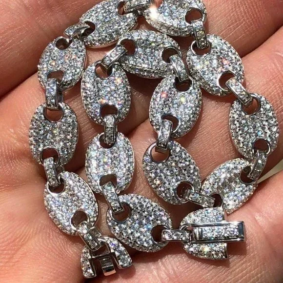 Gucci Link Bracelet Solid 925 Silver With Moissanite